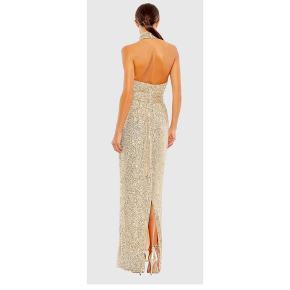 Women's Mac Duggal Gold Sequin Halter Gown Size 8 - Picture 3 of 7